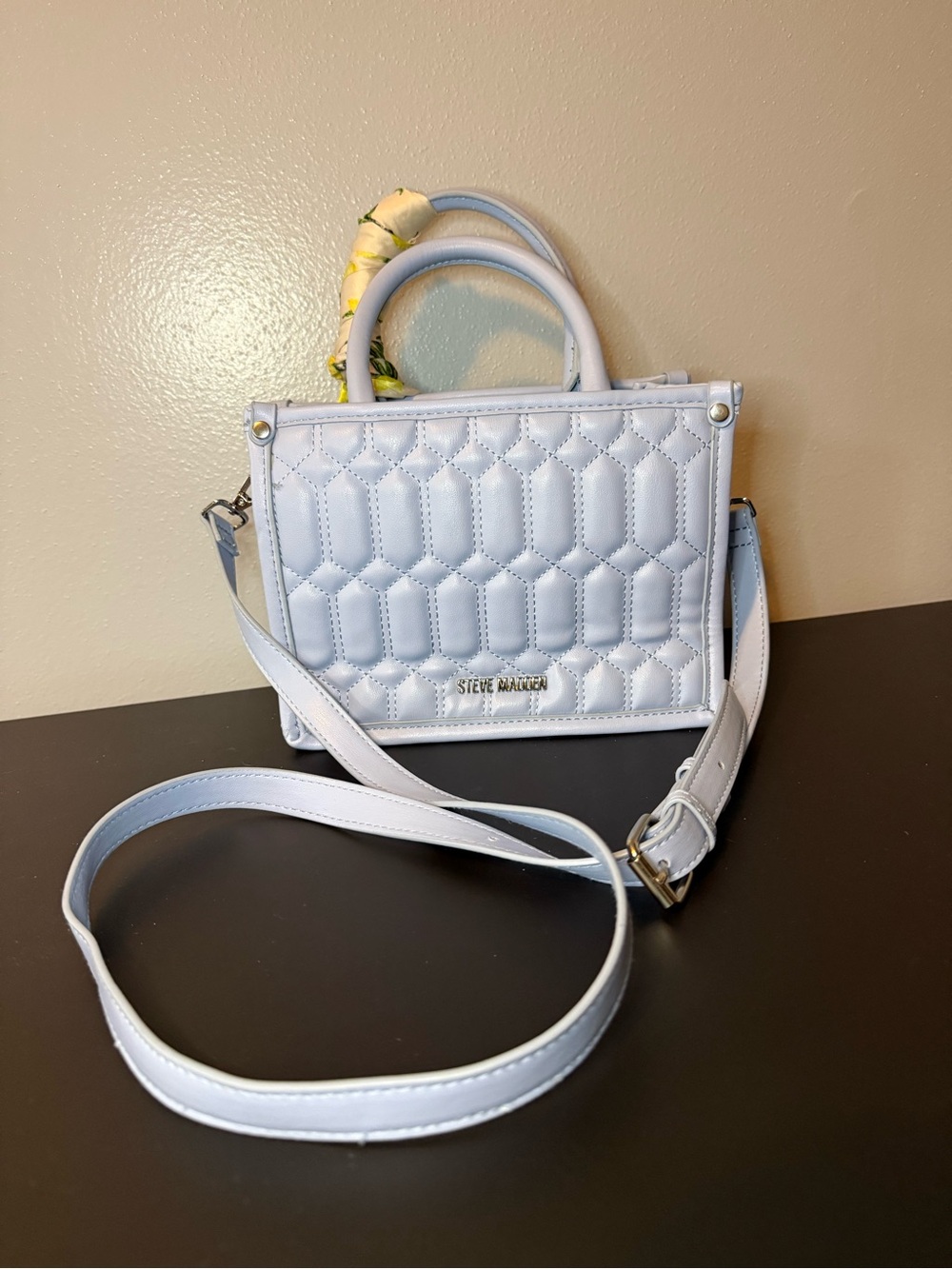 Steve Madden Pale Blue Quilted Mini Satchel with Top Handle